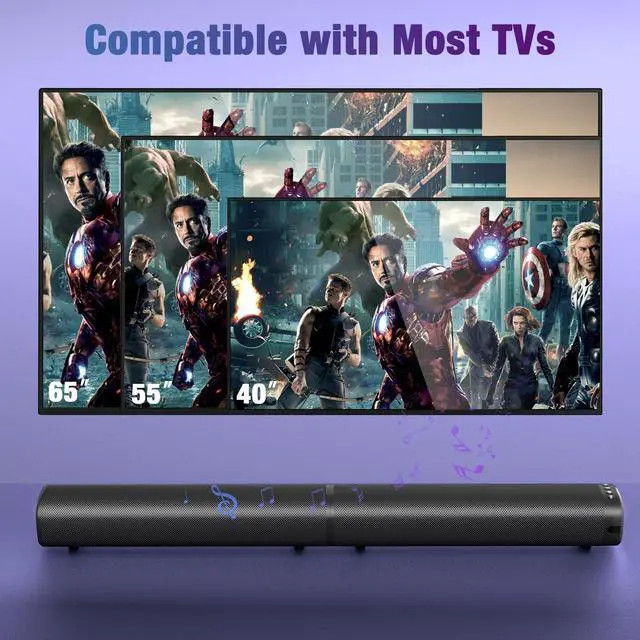 Alt view image 6 of 7 - Sound Bar, 100W Sound Bar for Smart TV, Bluetooth 5.3 Soundbar, 2 in 1 Detachable Home Speaker Bass Effect, Home Theater Surround Sound, ARC/Optical/AUX/USB Connections, for TV/PC/Projectors
