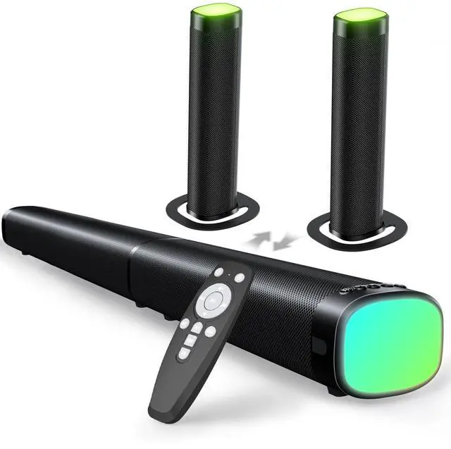 Main image of Sound Bar,100W Sound Bar for Smart TV with 3 RGB Lights Modes, Bluetooth 5.3, ARC/Opt/AUX Connect, Detachable 2-in-1 Speaker, 3 Equalizer Modes, Bass Surround Soundbar for TV/PC/Gaming/Projectors