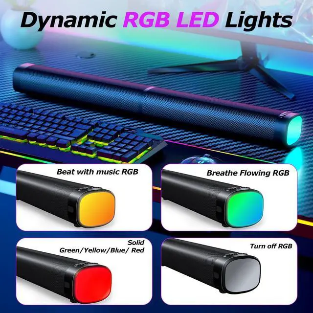 Alt view image 2 of 7 - Sound Bar,100W Sound Bar for Smart TV with 3 RGB Lights Modes, Bluetooth 5.3, ARC/Opt/AUX Connect, Detachable 2-in-1 Speaker, 3 Equalizer Modes, Bass Surround Soundbar for TV/PC/Gaming/Projectors