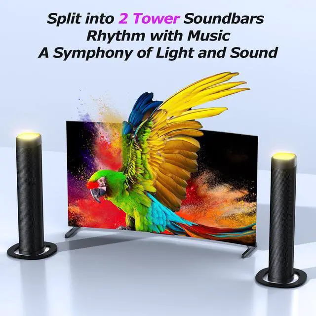 Alt view image 3 of 7 - Sound Bar,100W Sound Bar for Smart TV with 3 RGB Lights Modes, Bluetooth 5.3, ARC/Opt/AUX Connect, Detachable 2-in-1 Speaker, 3 Equalizer Modes, Bass Surround Soundbar for TV/PC/Gaming/Projectors