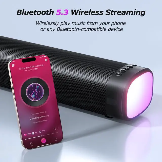 Alt view image 5 of 7 - Sound Bar,100W Sound Bar for Smart TV with 3 RGB Lights Modes, Bluetooth 5.3, ARC/Opt/AUX Connect, Detachable 2-in-1 Speaker, 3 Equalizer Modes, Bass Surround Soundbar for TV/PC/Gaming/Projectors
