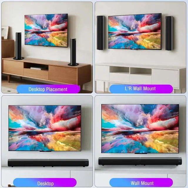 Alt view image 6 of 7 - Sound Bar,100W Sound Bar for Smart TV with 3 RGB Lights Modes, Bluetooth 5.3, ARC/Opt/AUX Connect, Detachable 2-in-1 Speaker, 3 Equalizer Modes, Bass Surround Soundbar for TV/PC/Gaming/Projectors