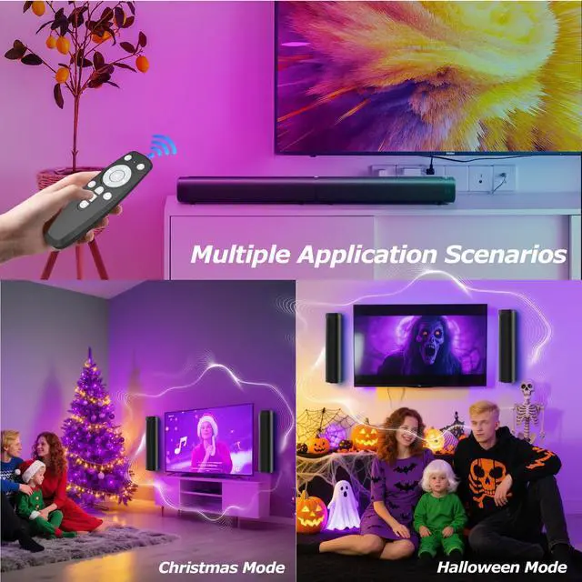 Alt view image 7 of 7 - Sound Bar,100W Sound Bar for Smart TV with 3 RGB Lights Modes, Bluetooth 5.3, ARC/Opt/AUX Connect, Detachable 2-in-1 Speaker, 3 Equalizer Modes, Bass Surround Soundbar for TV/PC/Gaming/Projectors
