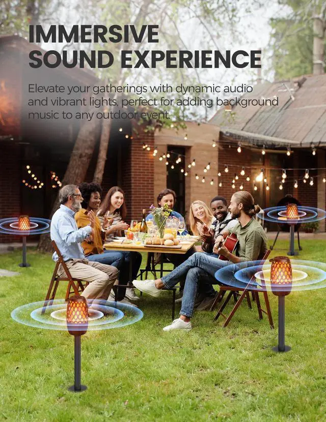 Alt view image 5 of 7 - Upgraded Outdoor Speakers Gift for Men Bluetooth Speaker with lights Multi-Sync up to 100 Speakers Auto-Pairing HD Stereo Sound Cool Tech Gadgets for Him IPX5 Waterproof for Outside|Patio|Porch