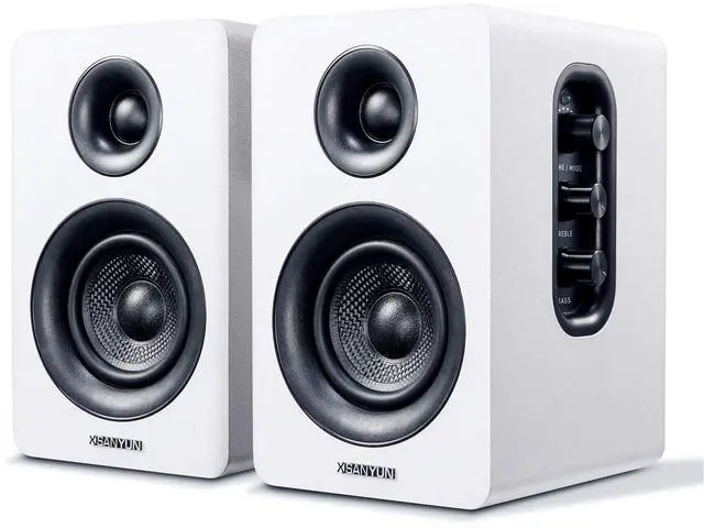Main image of SW208 3" Active Bluetooth 5.0 Bookshelf Speakers 60W Carbon Fiber Speaker Unit - Built-in 24bit DAC Dynamic 3D Surround Sound 2.0 Computer PC Monitor Gaming (Pair, White)