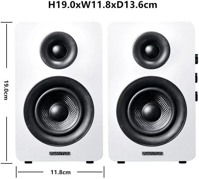 Alt view image 2 of 7 - SW208 3" Active Bluetooth 5.0 Bookshelf Speakers 60W Carbon Fiber Speaker Unit - Built-in 24bit DAC Dynamic 3D Surround Sound 2.0 Computer PC Monitor Gaming (Pair, White)