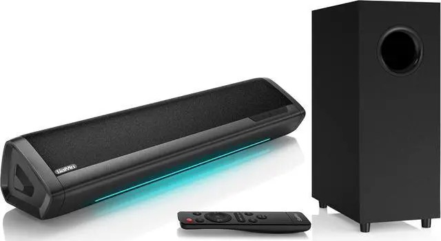Main image of Sound Bars for TV with Subwoofer, 2.1 Deep Bass Small Soundbar Monitor Speaker Home Theater Surround System PC Gaming Bluetooth/AUX/Optical Connection, Wall Mountable 17-inch