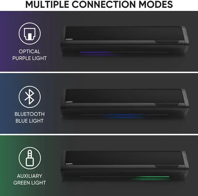 Alt view image 3 of 7 - Sound Bars for TV with Subwoofer, 2.1 Deep Bass Small Soundbar Monitor Speaker Home Theater Surround System PC Gaming Bluetooth/AUX/Optical Connection, Wall Mountable 17-inch