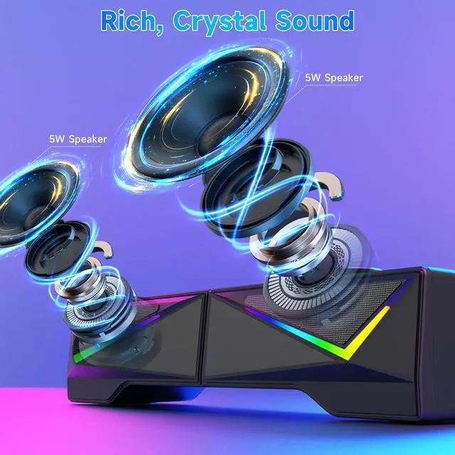 Alt view image 2 of 7 - Computer Speakers for Desktop, Bluetooth & USB Input, RGB USB Powered Gaming Stereo Speakers for PC Computer Laptop Desktop, Detachable 2-in-1 Design (Package Only 2 Speaker, No Soundbar)