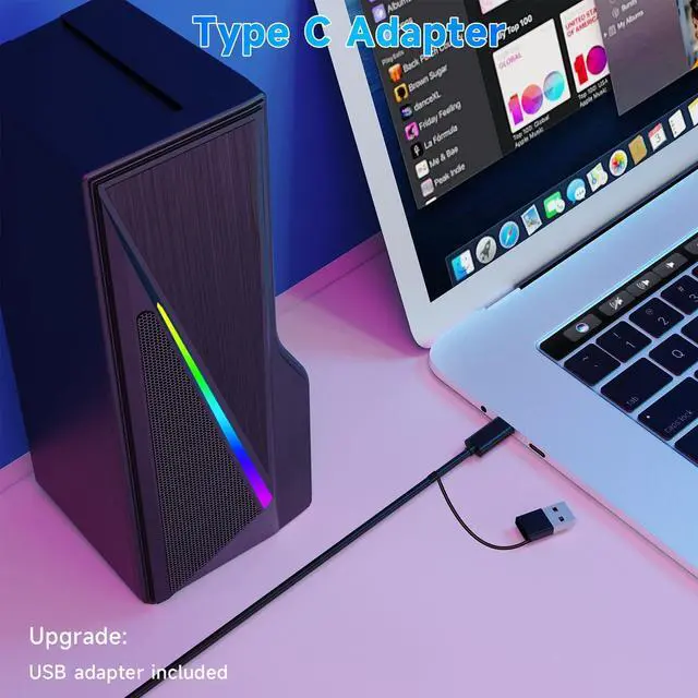 Alt view image 4 of 7 - Computer Speakers for Desktop, Bluetooth & USB Input, RGB USB Powered Gaming Stereo Speakers for PC Computer Laptop Desktop, Detachable 2-in-1 Design (Package Only 2 Speaker, No Soundbar)