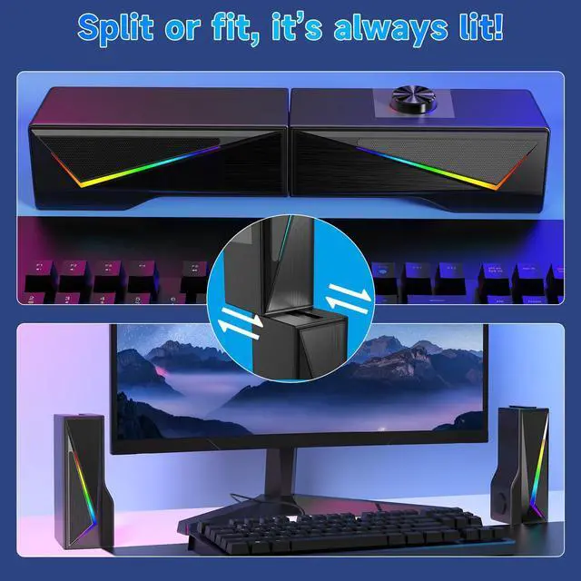 Alt view image 6 of 7 - Computer Speakers for Desktop, Bluetooth & USB Input, RGB USB Powered Gaming Stereo Speakers for PC Computer Laptop Desktop, Detachable 2-in-1 Design (Package Only 2 Speaker, No Soundbar)