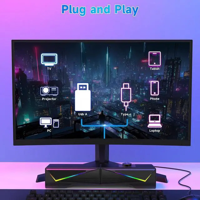 Alt view image 7 of 7 - Computer Speakers for Desktop, Bluetooth & USB Input, RGB USB Powered Gaming Stereo Speakers for PC Computer Laptop Desktop, Detachable 2-in-1 Design (Package Only 2 Speaker, No Soundbar)