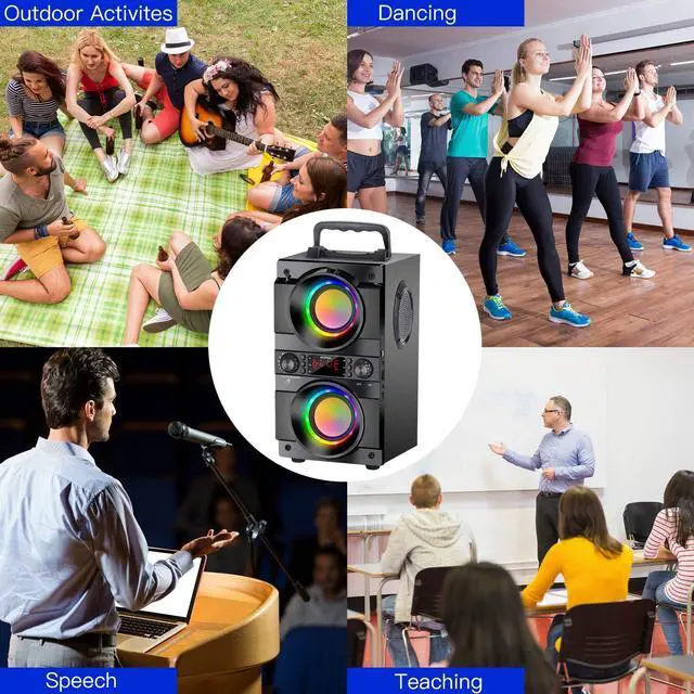 Alt view image 5 of 7 - 60W (80W Peak) Portable Bluetooth Speaker with Double Subwoofer Heavy Bass, Bluetooth 5.0 Wireless 100ft Outdoor Speaker, Support FM Radio, LED Colorful Lights, Stereo Sound, for Home, Party, Travel