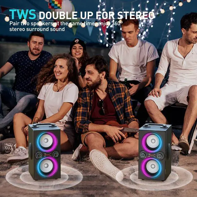 Alt view image 3 of 7 - Bluetooth Speakers, 80W(Peak) Wireless TWS Portable Bluetooth Speaker, Beat-Driven Lights, 100dB Loud Stereo Speaker with BassUp, Speakers with Subwoofer for Outdoor, Party, Camping