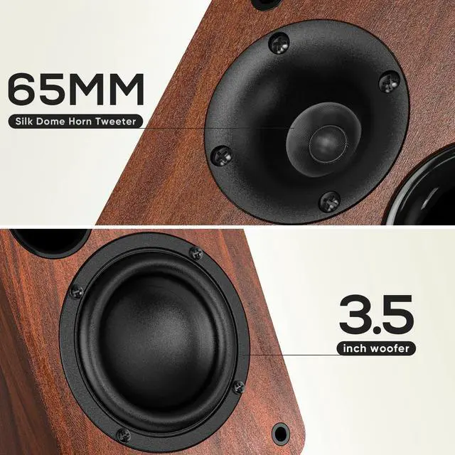 Alt view image 2 of 6 - Bluetooth Bookshelf Speakers, 30W X 2 Powered TV Speakers with 3.5 Inch Woofer, Turntable Speakers with Optical/AUX/RCA Input for PC and TV