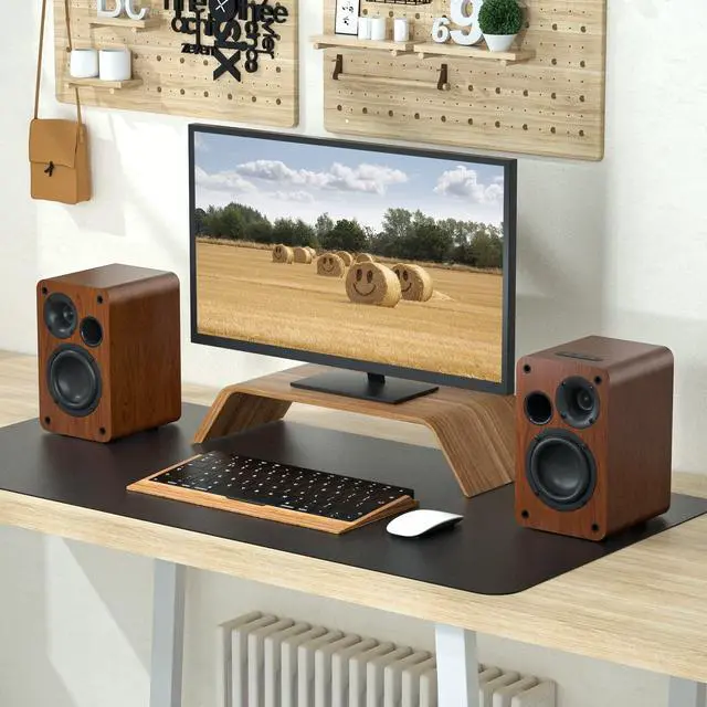 Alt view image 4 of 6 - Bluetooth Bookshelf Speakers, 30W X 2 Powered TV Speakers with 3.5 Inch Woofer, Turntable Speakers with Optical/AUX/RCA Input for PC and TV