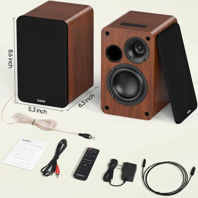 Alt view image 6 of 6 - Bluetooth Bookshelf Speakers, 30W X 2 Powered TV Speakers with 3.5 Inch Woofer, Turntable Speakers with Optical/AUX/RCA Input for PC and TV