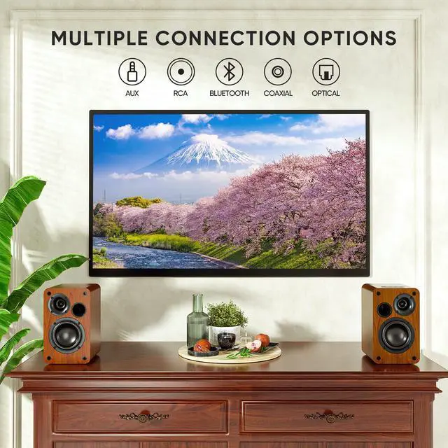Alt view image 5 of 6 - Bluetooth Bookshelf Speakers, 30W X 2 Powered TV Speakers with 3.5 Inch Woofer, Turntable Speakers with Optical/AUX/RCA Input for PC and TV