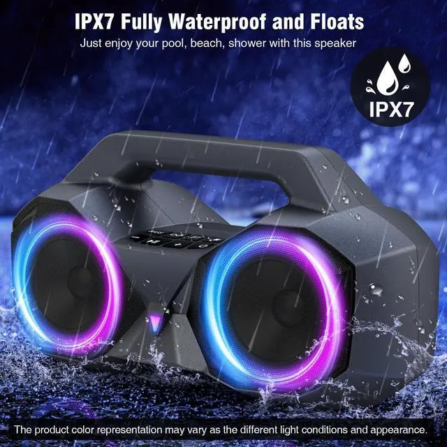 Alt view image 3 of 7 - Bluetooth Speaker Wireless, 80W Loud Speaker with Deeper Bass, IPX7 Waterproof, 20H Playtime, Cool Lights, TWS, Portable Speaker for Home, Outdoor, Workshop, Party, Gift for All