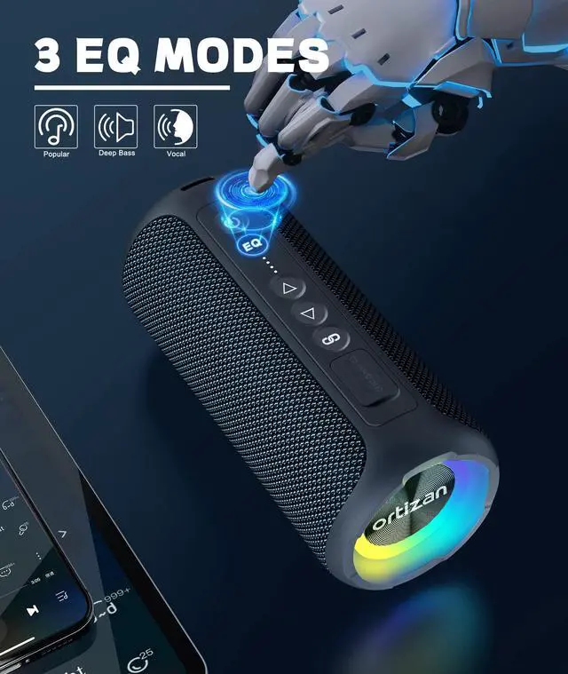 Alt view image 4 of 6 - Bluetooth Speakers, Portable Wireless Stereo Speaker - IPX7 Waterproof, 30W RMS(40W Peak) Loud Sound, Deep Bass, LED Light, Bluetooth 5.3, for Home/Shower/Outdoor/Beach, Gifts for Adult, Navy