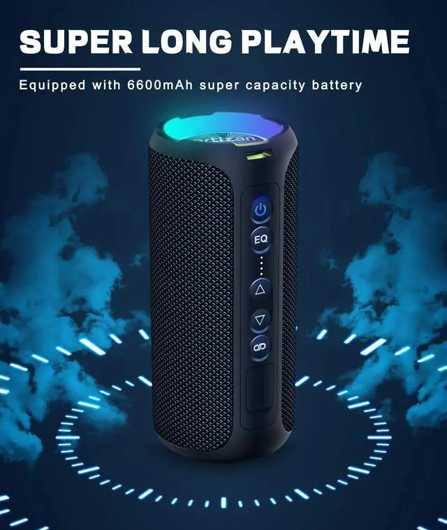 Alt view image 5 of 6 - Bluetooth Speakers, Portable Wireless Stereo Speaker - IPX7 Waterproof, 30W RMS(40W Peak) Loud Sound, Deep Bass, LED Light, Bluetooth 5.3, for Home/Shower/Outdoor/Beach, Gifts for Adult, Navy