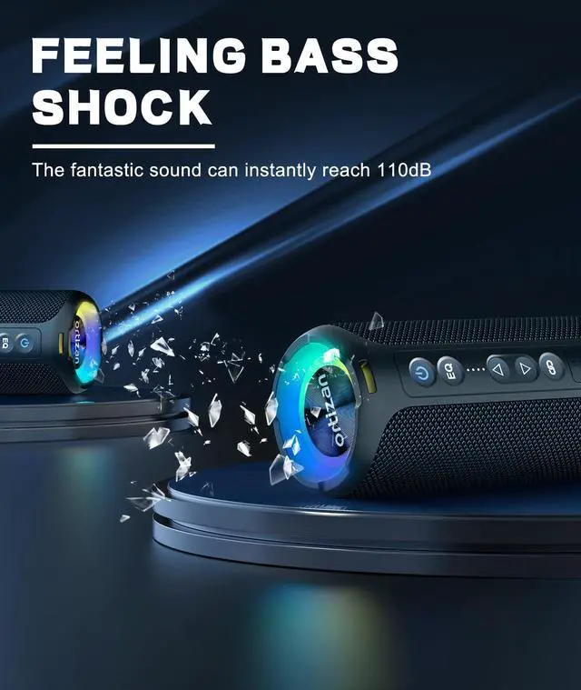 Alt view image 6 of 6 - Bluetooth Speakers, Portable Wireless Stereo Speaker - IPX7 Waterproof, 30W RMS(40W Peak) Loud Sound, Deep Bass, LED Light, Bluetooth 5.3, for Home/Shower/Outdoor/Beach, Gifts for Adult, Navy