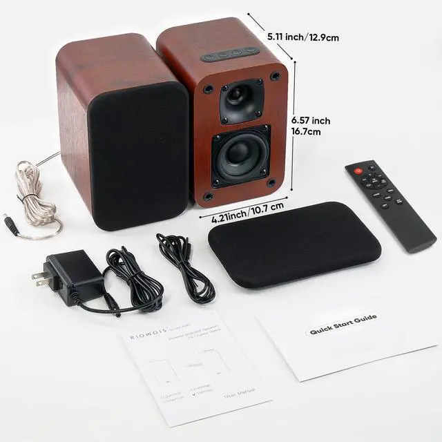 Alt view image 7 of 7 - Powered Bluetooth Bookshelf Speakers, 40W Record Player Speakers with 2.75 Inch Woofer, Stereo Speakers with Optical/AUX/TV-ARC Connection for Turntable, No Receiver or Amplifier Required.