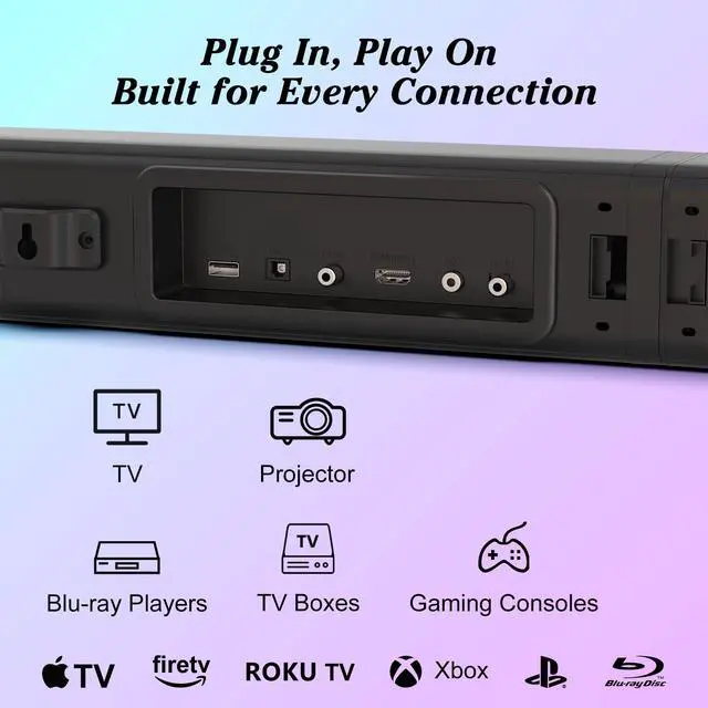 Alt view image 5 of 7 - TV Sound Bar, Soundbar with RGB LED Lights & 2.1CH Bluetooth Speaker Surround System, 180W Surround Sound, AUX/Optical/HDMI ARC Home Theater Speaker, 2 in 1 Detachable for Smart TV/Projector/Gaming/PC