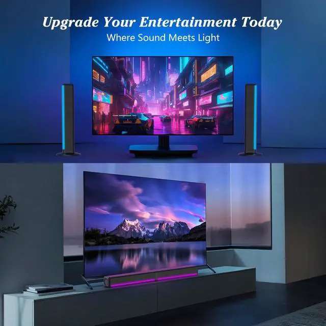 Alt view image 2 of 7 - TV Sound Bar, Soundbar with RGB LED Lights & 2.1CH Bluetooth Speaker Surround System, 180W Surround Sound, AUX/Optical/HDMI ARC Home Theater Speaker, 2 in 1 Detachable for Smart TV/Projector/Gaming/PC
