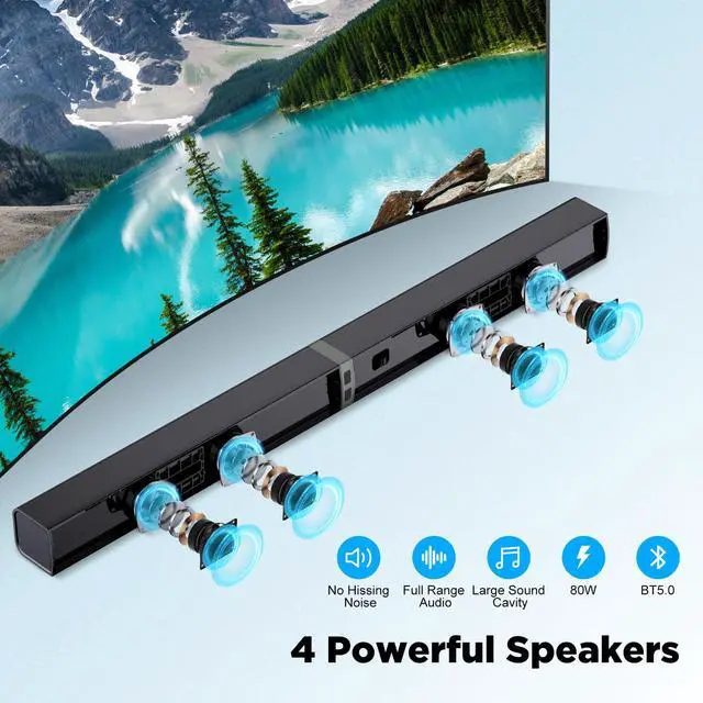 Alt view image 2 of 7 - Sound Bar for Smart TV, 80W Bluetooth Soundbar 2 in 1 Detachable Design, Deep Bass, Home Theater Surround Sound, ARC/Optical/AUX Connections for TV/PC/Gaming/Projectors