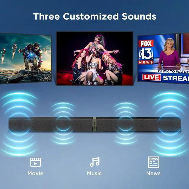 Alt view image 3 of 7 - Sound Bar for Smart TV, 80W Bluetooth Soundbar 2 in 1 Detachable Design, Deep Bass, Home Theater Surround Sound, ARC/Optical/AUX Connections for TV/PC/Gaming/Projectors
