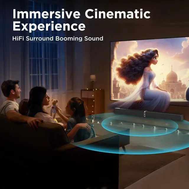 Alt view image 6 of 7 - Sound Bar for Smart TV, 80W Bluetooth Soundbar 2 in 1 Detachable Design, Deep Bass, Home Theater Surround Sound, ARC/Optical/AUX Connections for TV/PC/Gaming/Projectors