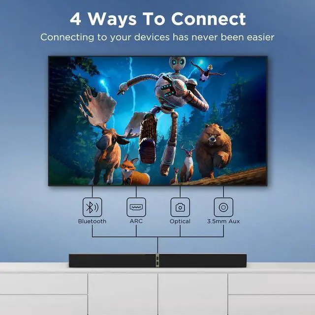Alt view image 5 of 7 - Sound Bar for Smart TV, 80W Bluetooth Soundbar 2 in 1 Detachable Design, Deep Bass, Home Theater Surround Sound, ARC/Optical/AUX Connections for TV/PC/Gaming/Projectors