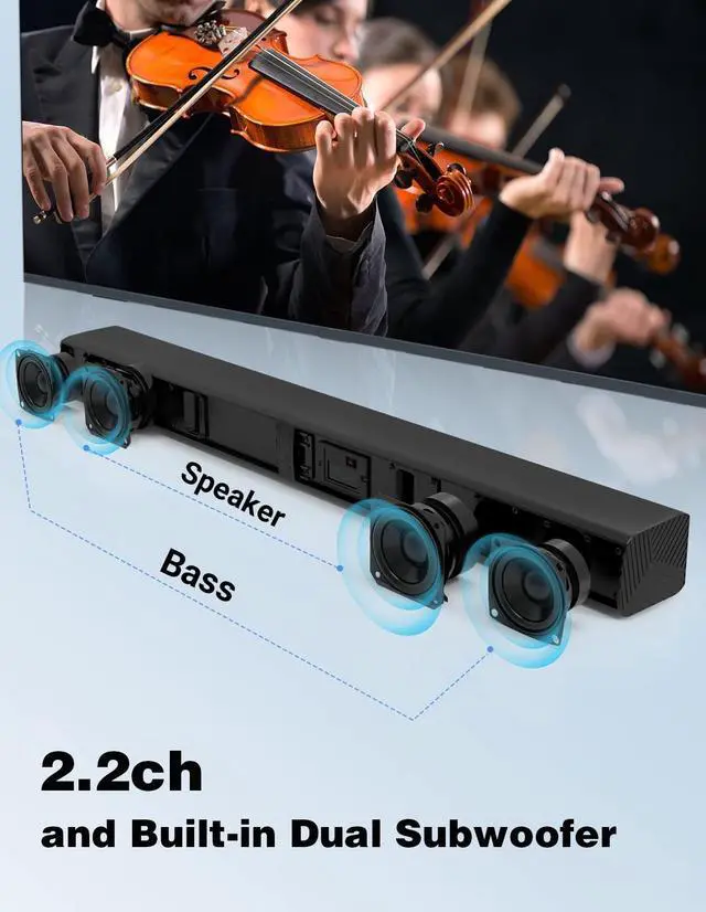 Alt view image 3 of 7 - 2 in 1 Separable Sound Bar for Smart TV, 2.2 Channel 32Inch Bluetooth 5.0 TV Speaker for Surround Sound System, Built-in Dual Subwoofer, Bass Adjustable, Remote Control Included(Sound Bar)