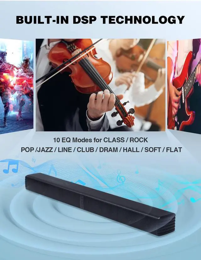 Alt view image 7 of 7 - 2 in 1 Separable Sound Bar for Smart TV, 2.2 Channel 32Inch Bluetooth 5.0 TV Speaker for Surround Sound System, Built-in Dual Subwoofer, Bass Adjustable, Remote Control Included(Sound Bar)