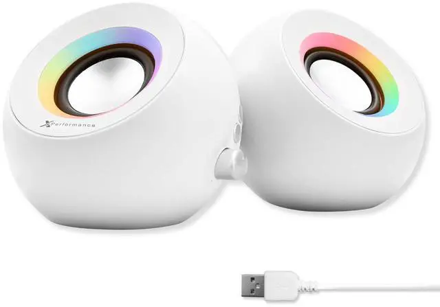 Main image of White Computer Speakers with RGB Lighting, Bluetooth, USB, and AUX - Triple Mode Connection, Dual 2.25" Drivers for Work and Play, Bluetooth Desktop Speakers for PC - White