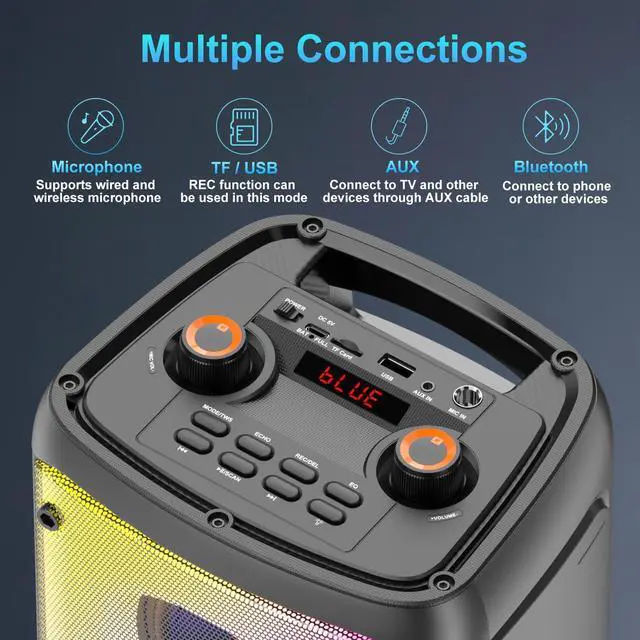 Alt view image 5 of 7 - Bluetooth Speaker, 80W Peak Outdoor Speakers Bluetooth Wireless, TWS Portable Party Speakers with Subwoofer, Deep Bass, LED Colorful Lights, Loud Stereo Sound Boombox for Home, Camping, Travel