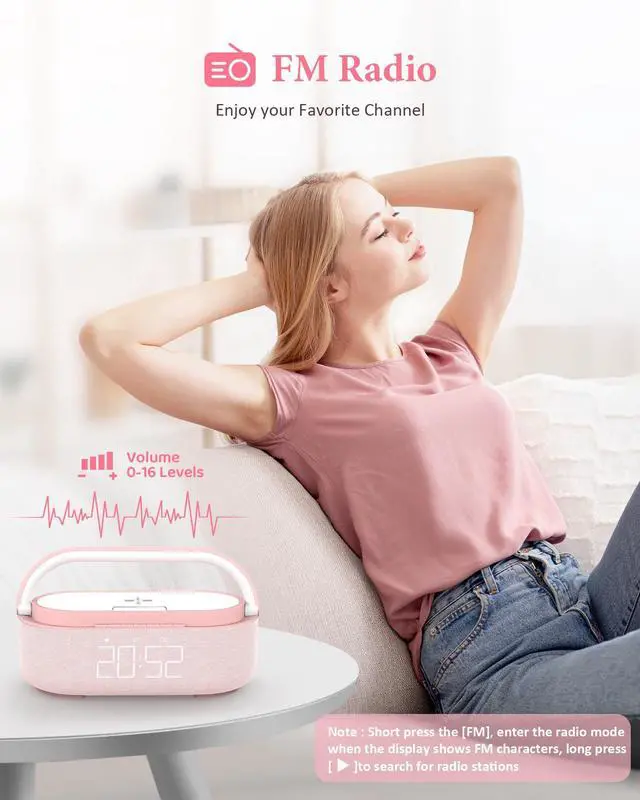 Alt view image 3 of 7 - Bluetooth Speaker with Wireless Charger, FM Radio, Dimmable LED Night Light, Dual Wireless Speakers, 2500mAh Portable Speaker for Home Decoration, Bedroom, Office, Gift