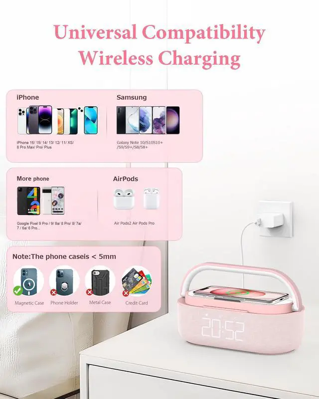 Alt view image 7 of 7 - Bluetooth Speaker with Wireless Charger, FM Radio, Dimmable LED Night Light, Dual Wireless Speakers, 2500mAh Portable Speaker for Home Decoration, Bedroom, Office, Gift