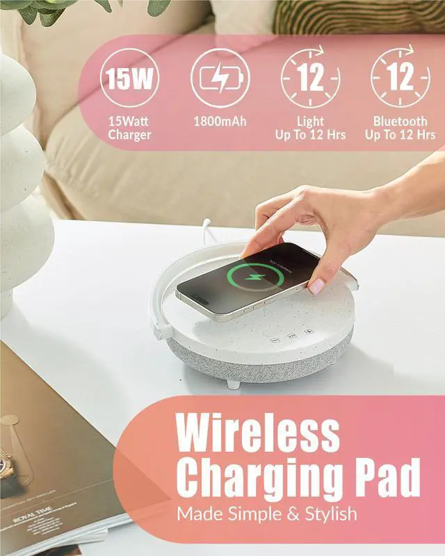 Alt view image 5 of 7 - Bedside Lamp with Wireless Charger, 6 in 1 Touch Bedside Lamp, Portable Bluetooth Speaker, Birthday Gifts for Women, Gift for Her, Mom, Dad, Mens Gifts for Birthday Unique