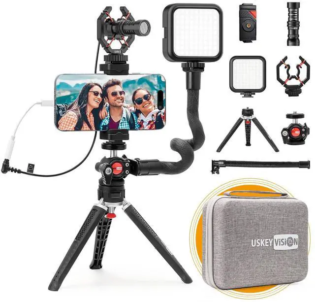 Main image of Smartphone Video Vlogging Kit Metal Microphone Light Tiktok YouTube Podcast Equipment for iPhone 15/14/13 Mini/Pro/Max, Android Smartphone (V-Master)