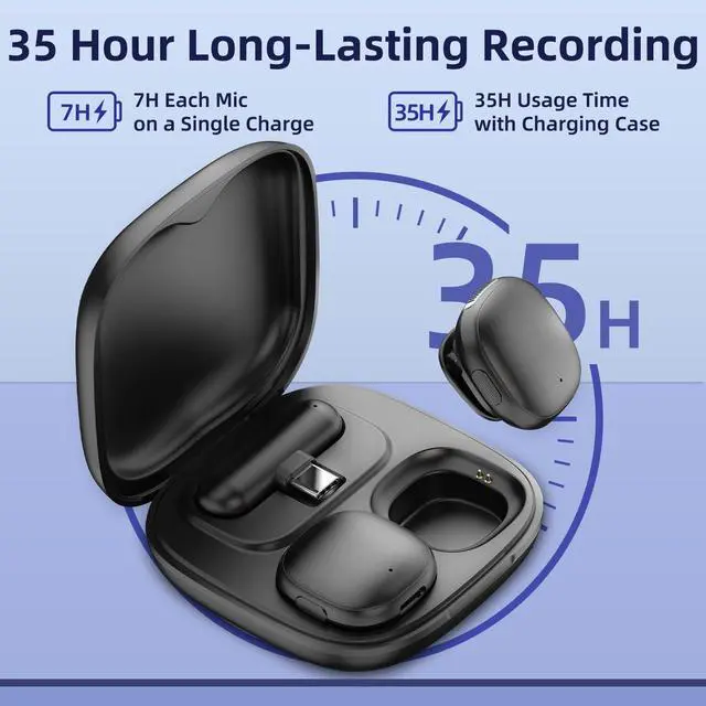 Alt view image 3 of 7 - Mini Wireless Microphone USB C for iPhone 17 16 15 iPad Android Phone | AI Noise Cancelling Clip on Lavalier Mic, 35H Charging Case, 328Ft Transmission for Video Recording Vlogging Podcasting