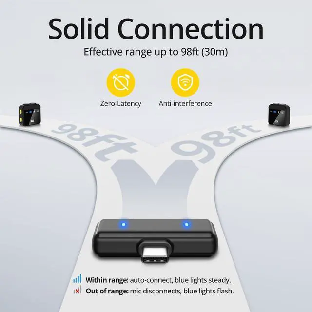 Alt view image 7 of 7 - Wireless Lavalier Microphone for iPhone/Android (USB-C Port), 48khz Recording, Noise Reduction, 70Hrs Battery, Magnetic Clip iPhone Microphone for Video Recording Podcast Vlogging Streaming
