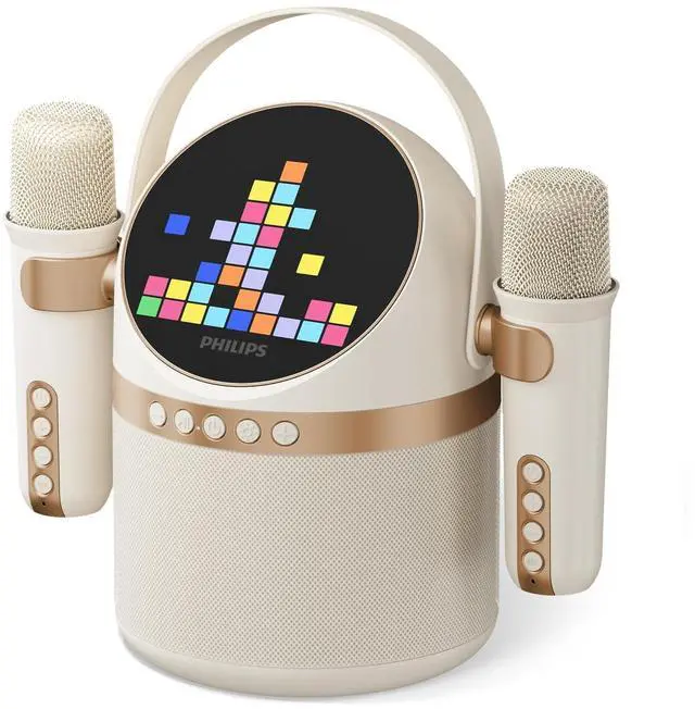 Main image of S2508 Portable Karaoke Machine,Party Bluetooth Speaker with 2 Karaoke Microphones,7 H Battery,Multi-Colored Light Modes with Display Screen,6 Vocal Effects,USB,AUX or TF Card Input,Mini,White