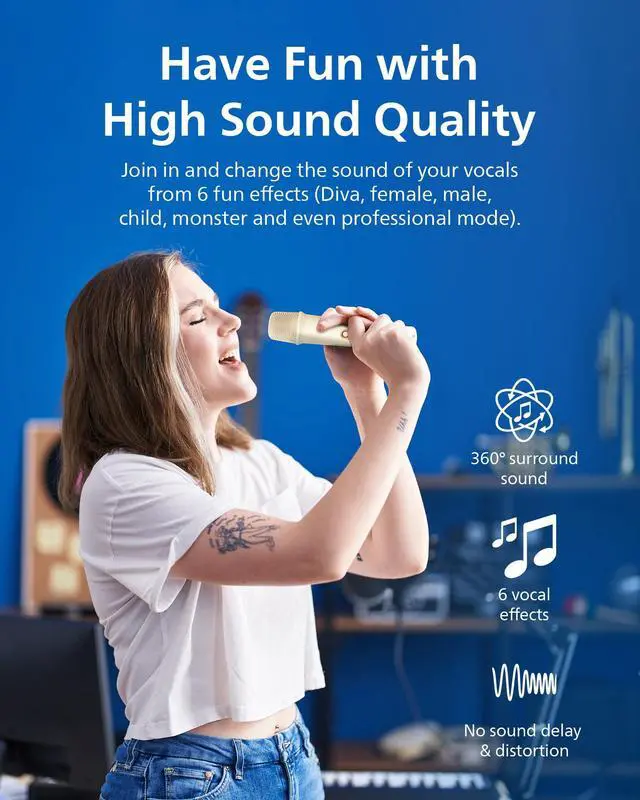 Alt view image 3 of 7 - S2508 Portable Karaoke Machine,Party Bluetooth Speaker with 2 Karaoke Microphones,7 H Battery,Multi-Colored Light Modes with Display Screen,6 Vocal Effects,USB,AUX or TF Card Input,Mini,White