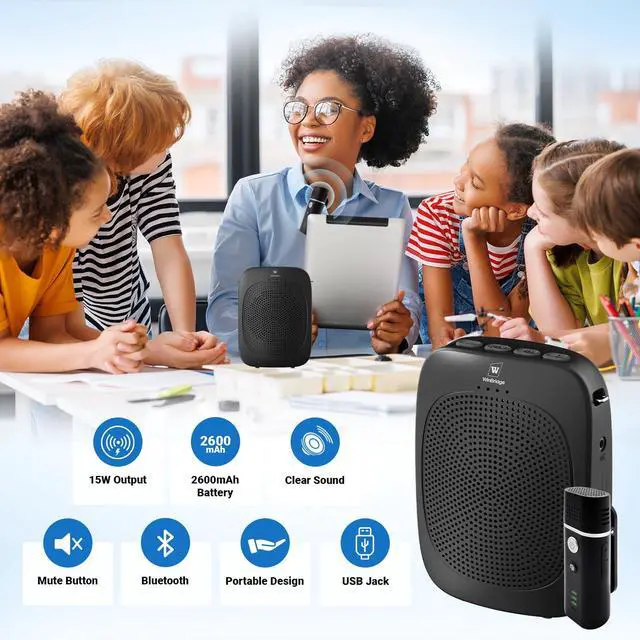 Alt view image 4 of 7 - Bluetooth Voice Amplifier with Wireless Lavalier Lapel Mic for Teachers | Portable Speaker Clip-On Microphone, Mini Megaphone PA System for Classroom/Yoga/Public Events C006