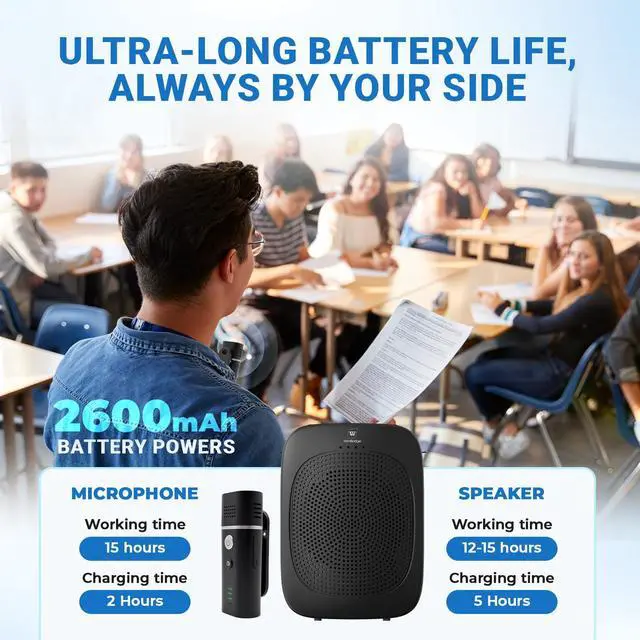 Alt view image 5 of 7 - Bluetooth Voice Amplifier with Wireless Lavalier Lapel Mic for Teachers | Portable Speaker Clip-On Microphone, Mini Megaphone PA System for Classroom/Yoga/Public Events C006
