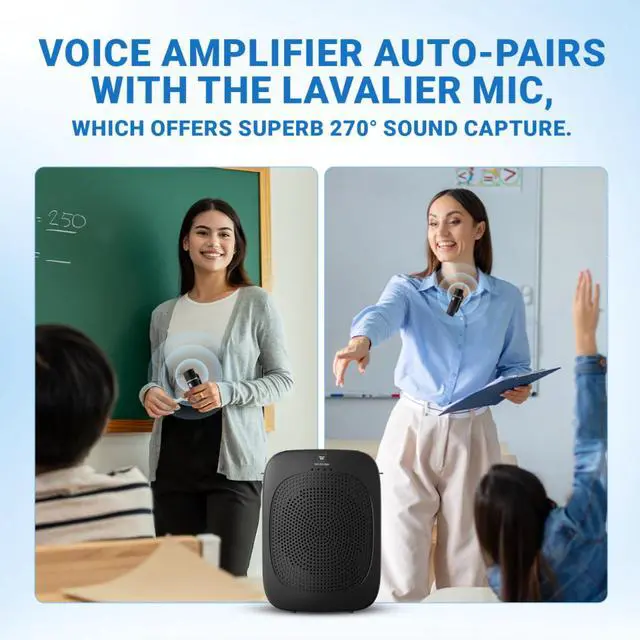 Alt view image 6 of 7 - Bluetooth Voice Amplifier with Wireless Lavalier Lapel Mic for Teachers | Portable Speaker Clip-On Microphone, Mini Megaphone PA System for Classroom/Yoga/Public Events C006
