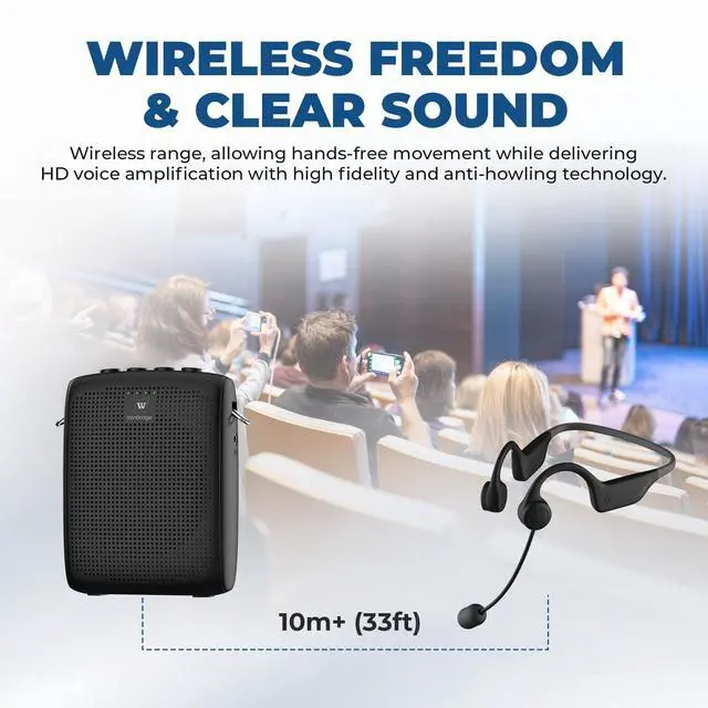 Alt view image 2 of 7 - Voice Amplifier Wireless Microphone Earhook, Porable Speaker and Mic for Teachers, Mini PA System with Crystal-Clear Original Sound, Fitness Ear-Secured Microphone for Public Speaking WB007