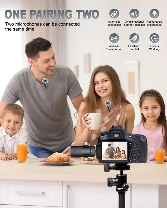 Alt view image 4 of 7 - 3 in 1 Professional Wireless Lavalier Microphone for iPhone, Android, Camera, Wireless Microphones, Mini Microphone, Crystal Clear Sound Quality for Recording, Live Streaming, YouTube, TikTok